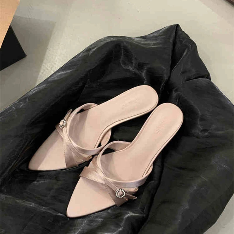 LIZAKOSHT  -  Summer Women's Fashion Low Heel Slippers Elegant Crystal Open Toe Slides Design Style Banquet Party Sandals Shoes