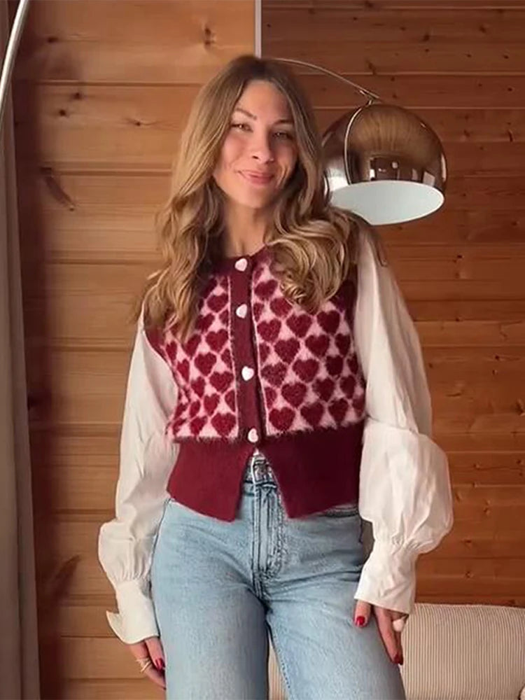 LIZAKOSHT  -  Heart Shaped Knitted Vest Sweater Waistcoat Round Neck Slim Fit Sleeveless Cardigan Knitwear Warm Fashion Women Tank Top SPring