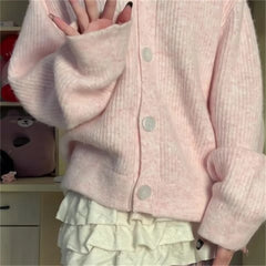LIZAKOSHT  -  V-neck Cardigan Women Pure Knitted Sweet Princess Fashion Soft Loose Korean Style Girls Autumn Students Collage New Coats