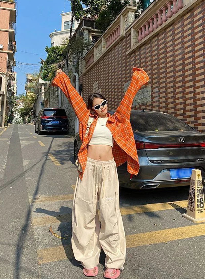LIZAKOSHT  -  Women Striped Jazz Dance Pants Blue Loose Casual Lazy Wide Leg Pants Harajuku Y2K Summer American Streetwear Cargo Pants