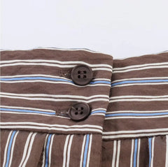 LIZAKOSHT  -  Fashion Coffee Stripes Tie Bow Sashes Elastic Waist Wide Leg Shorts Women Shorts Skirts Causal Mini Pants