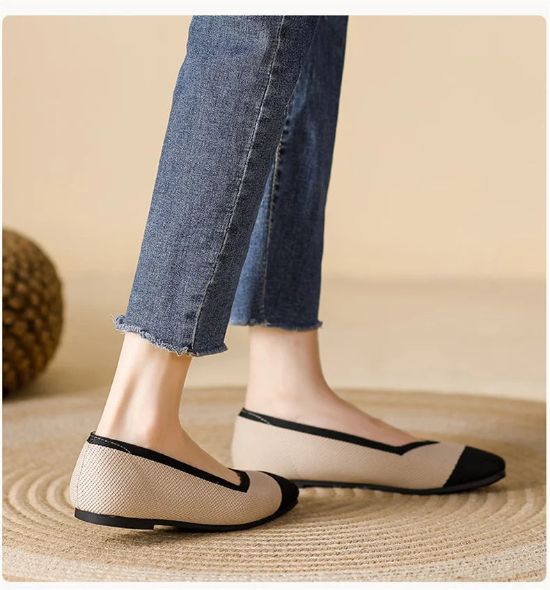 LIZAKOSHT  -  Women Spring Summer Comfort Fashion Knitting Fly Line Flat Shoes Luxury Shallow Mouth Square Toe Soft Sole Single Shoes