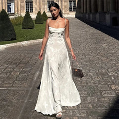 LIZAKOSHT  -  Vintage Floral Burn-out Strap Dress for Women Robe Back Lace Up Sexy Backless Sleeveless Slim Long Dresses Party Summer