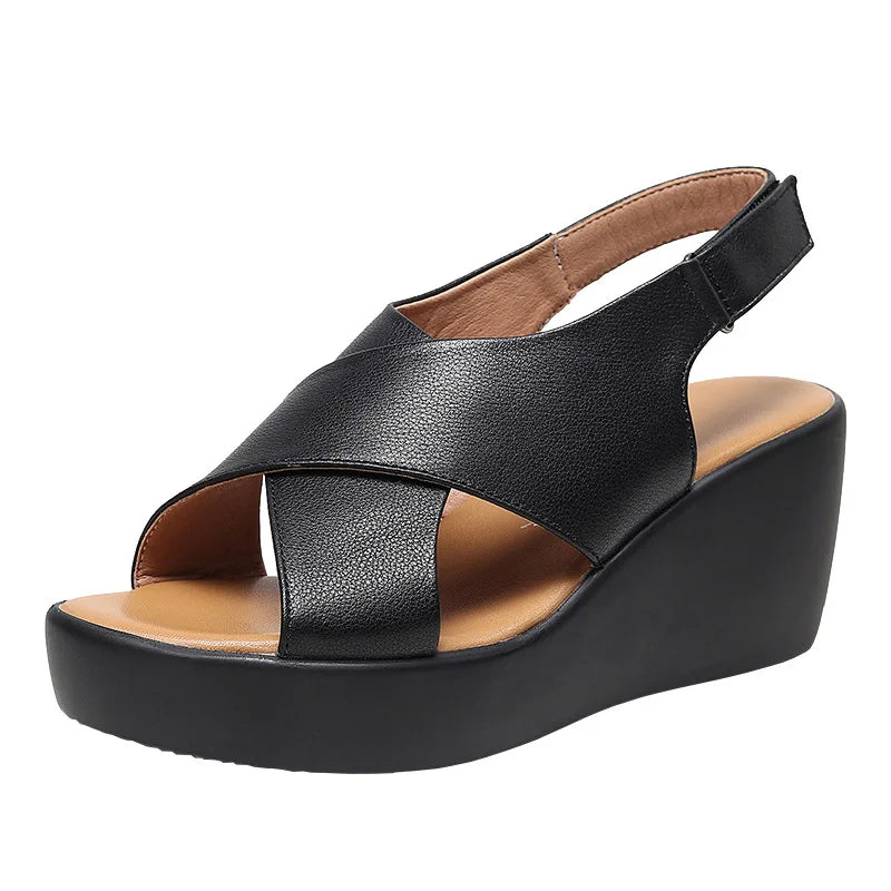 LIZAKOSHT  -  Cowhide Genuine Leather Women Sandal Platform High Heel Shoes Wedges Comfort Women Shoes Casual Trendy Shoes Women Sandals