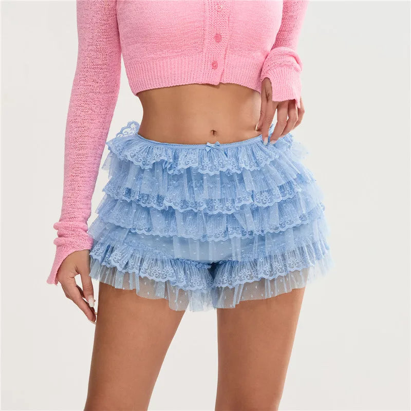 LIZAKOSHT  -  Y2K Women Lace Bloomers Ruffle Shorts Layered Pumpkin Pants Lolita Cute Pettipants Sexy Coquette Boyshorts Micro Bottoms