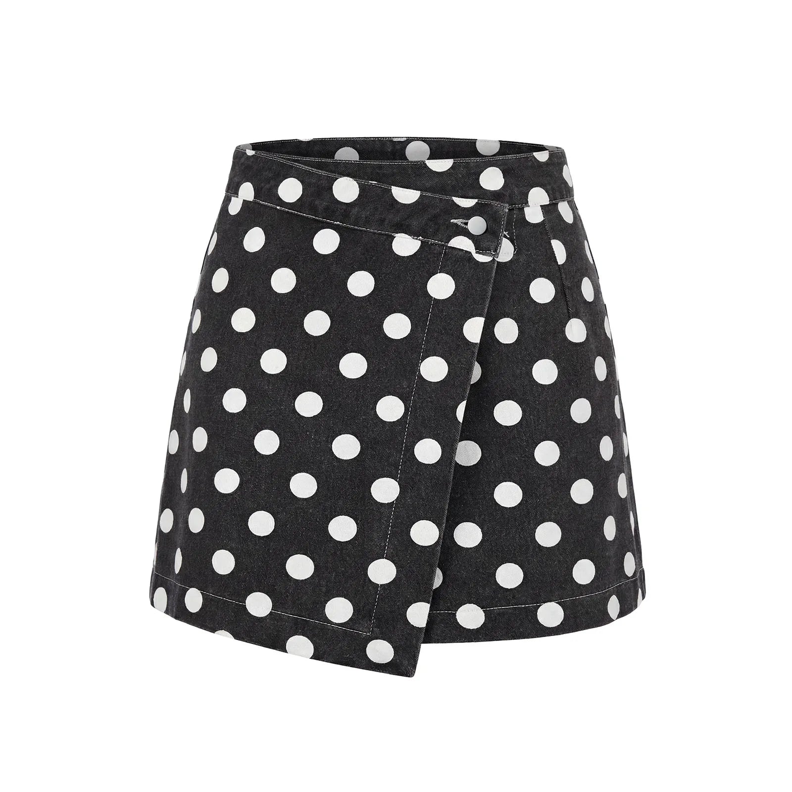 LIZAKOSHT  -  Women Y2K Polka Dot Denim Wrap Skirts Summer 2000s Vintage Mini Jeans Skirts Dress for Beach Vacation Streetwear
