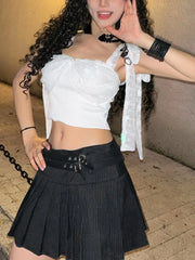 LIZAKOSHT  -  Y2k Aesthetics Lace Patchwork Tank Tops Sweet Bandage Harajuku Crop Vest Streetwear 3D Flower Slim Fit Grunge White E-girl Tanks