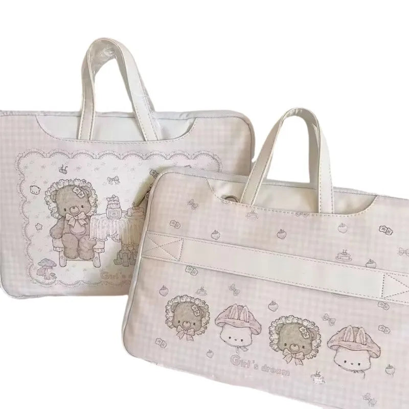 LIZAKOSHT  -  Ins Korean Sweet Cute Cartoon Print Laptop Bag Women MacBook Air Pro 13 14 15 16 Inch Laptop Sleeve Computer Tablet Pink Handbag