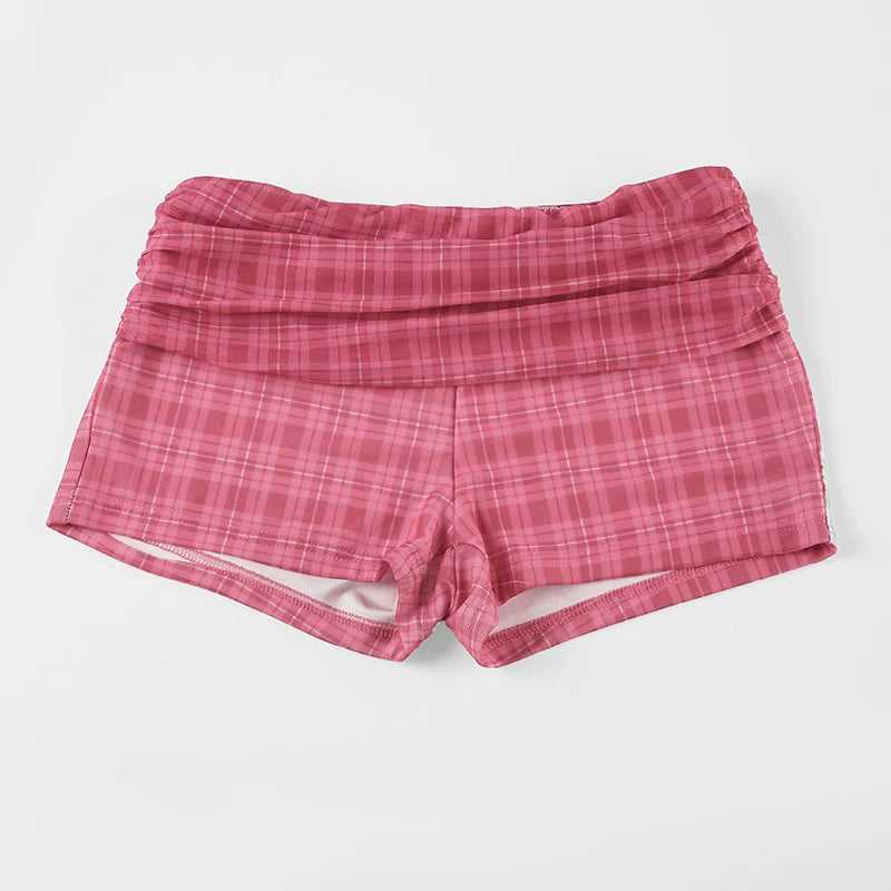 LIZAKOSHT  -  Two-Piece Set Plaid Print Y2K Sexy Camisole and Shorts Outfits for Women Clubwear 90s Fashion Korean Summer Suits