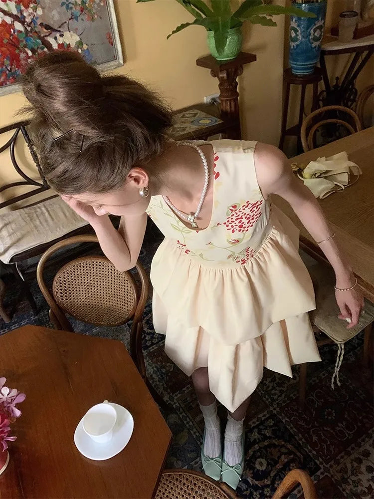LIZAKOSHT  -  Women Sleeveless Floral Print Summer Dress Lady Mini Short Casual Dress Lady Casual Street Chic France Vestidos