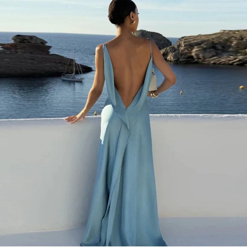 LIZAKOSHT  -  Sexy Patchwork Lace Up Slim Suspender Dress Summer Women Wear 2026 New Fashion Sky Blue Women's A-line High Waist Dresses