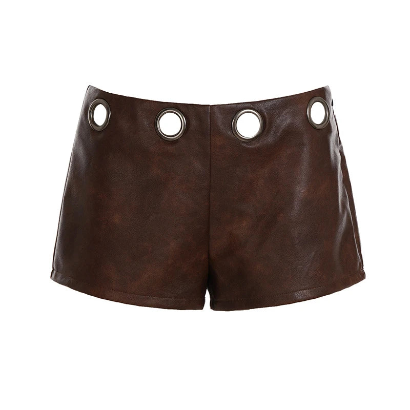 LIZAKOSHT  -  Motorcycle Style Faux Pu Leather Hole High Waist Vintage Summer Vintage Club Hot Sexy Short Pants Tight Slimming Bottoming