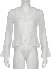 LIZAKOSHT  -  White Long Sleeve Tees Aesthetic Streetwear Tops Y2k Elegant Women Irregular Hem Shirt Female Grunge Fairycore Coquette