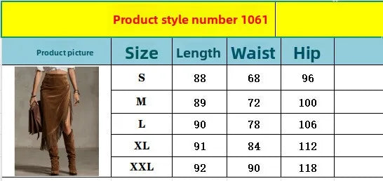 LIZAKOSHT  -  New European American Women's Retro Western Fringed Hemline Irregular Suede Skirt Skirt Fashionable Personalized Women Clothing