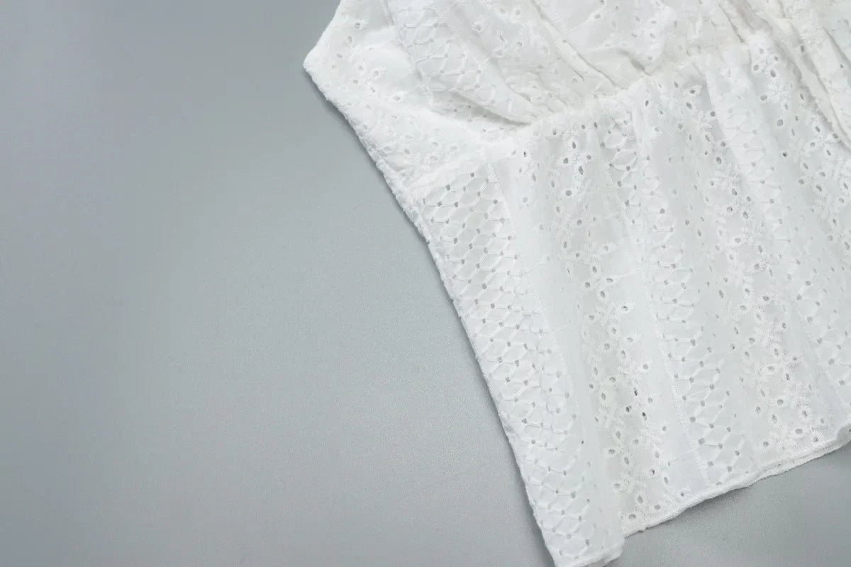 LIZAKOSHT  -  Summer White Hollow Out Vest For Women Lace-Up Casual Patchwork Slim Backless Cropped Y2k Top Women's Spaghetti Tank Top