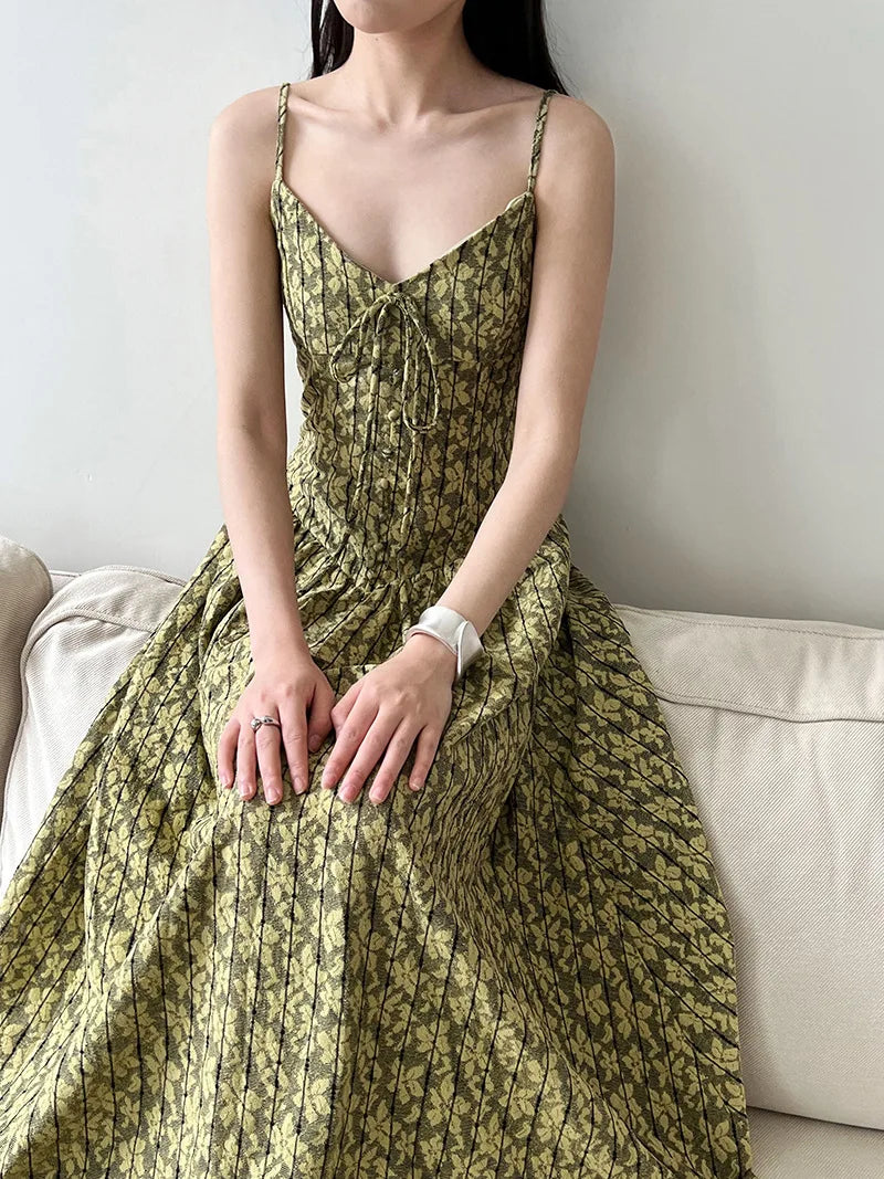 LIZAKOSHT  -  Cotton Blend Women Fashion Sleeveless Flower Long Dress Slim Body Sexy Elegant Spaghetti Strap Beige Maxi Dress Vestidos Clothes