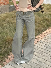 LIZAKOSHT  -  Korean Fashion Slim Flare Jeans Women Spring 2026 New Casual Fashion Trousers Streetwear Casual Retro Pants