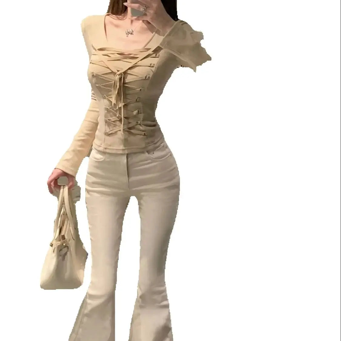 LIZAKOSHT  -  Autumn Winter T-Shirt Top Ins Pure Lust Style New Hot Girl Strap Short Style Slimming Design Tight Long Sleeves