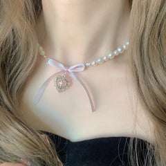 LIZAKOSHT  -  Heart-Shaped Pearl Necklace Women Wedding Party Heart Cross Pendant Choker Chain Imitation Pearl Necklace Sweet Gift