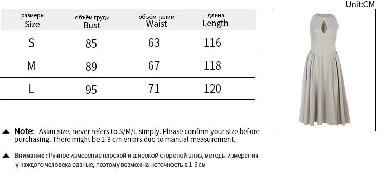 LIZAKOSHT  -  Elegant Solid Hollow Out Women Midi Dress Fashion Slim O-neck Sleeveless A-line Dresses 2024 Summer Office Lady Commuting Robes