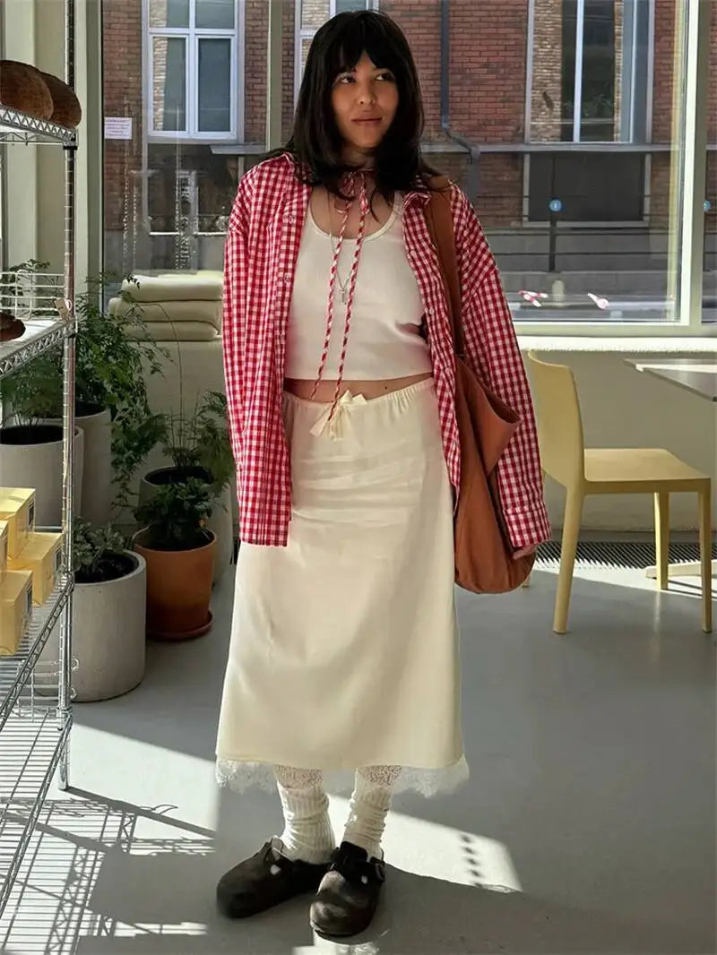 LIZAKOSHT  -  Lace Side Sexy Skirt For Women Elegant Lace-up Slim Fashion Solid Color High Waist Patchwork Female Long Skirt 2025