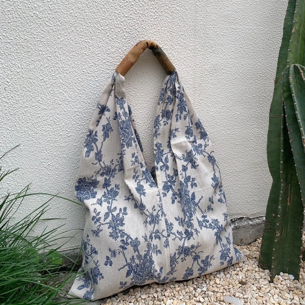 LIZAKOSHT  -  French Toile De Jouy Canvas Shoulder Tote Bag Women's Shopping Grocery Shopper Bag Portable Antique Traditional Art