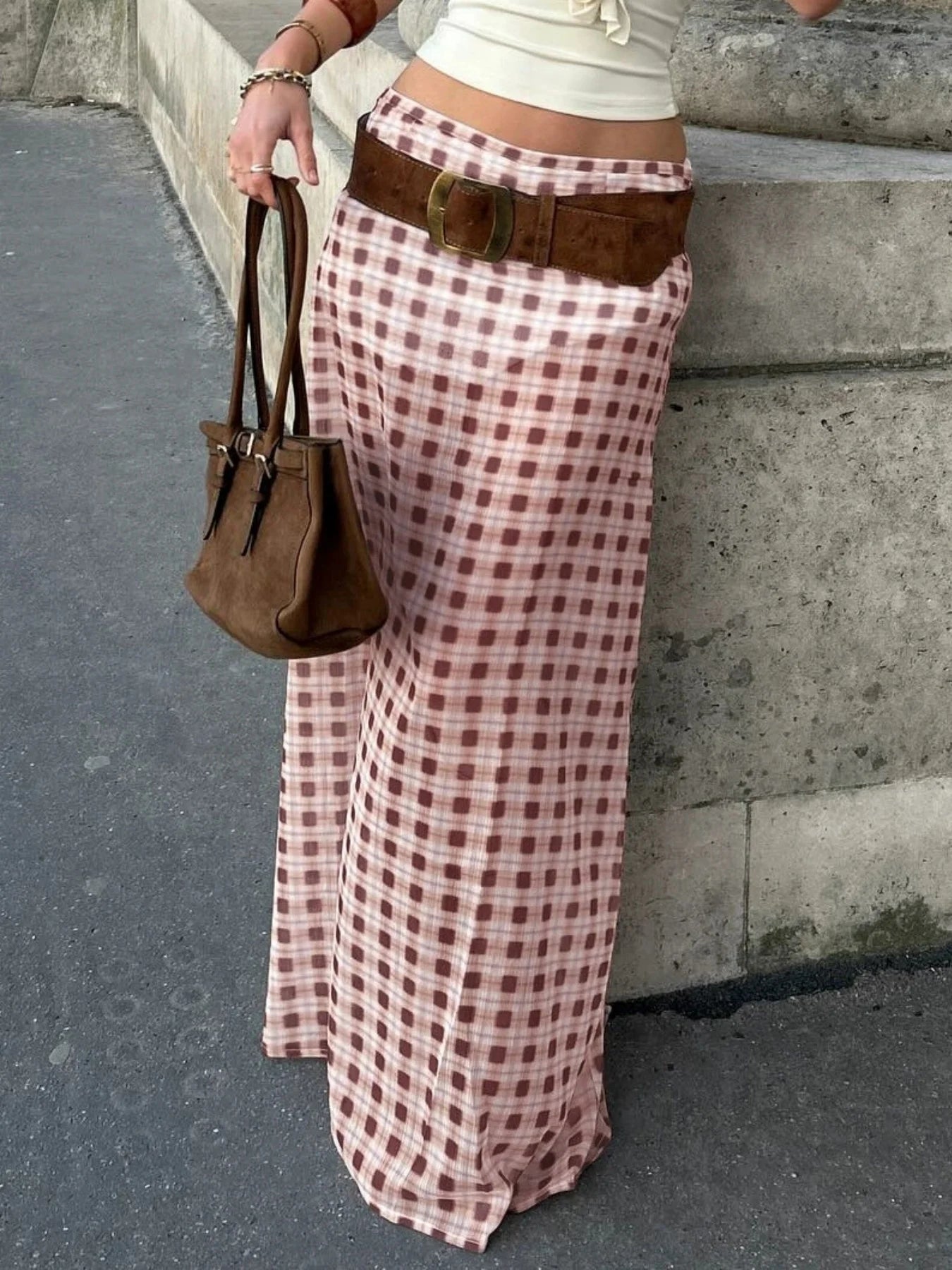 LIZAKOSHT  -  Vintage Harajuku Plaid Printing Hihg Waist Fashion Slim Fit Women Long Skirts Loose Summer Evening Party Streetwear Maxi Skirt