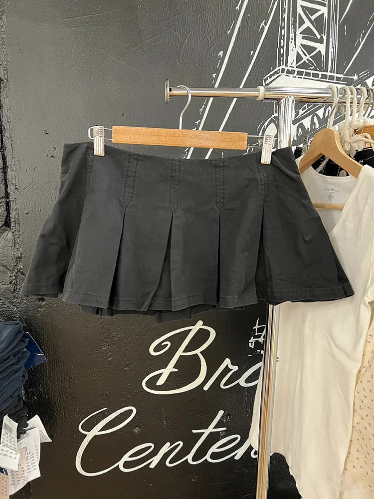 LIZAKOSHT  -  Black Low Waist Mini Pleated Skirts Women Summer New Cotton Simple A-line Shorts Faldas Vintage Y2k Streetwear Solid Sweet Skirt