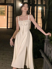 LIZAKOSHT Summer Intellectuality Elegant Vintage Fashion Midi Bandge Dress For Women Lady One Piece Party Clothing Outfits Vestidos