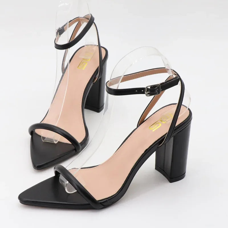 LIZAKOSHT  -  Fashion Chunky Heel Sandals Women Pointed Sexy Roman Sandals Women Hollow Ankle Strap Elegant Slingback High Heel Zapatos Mujer
