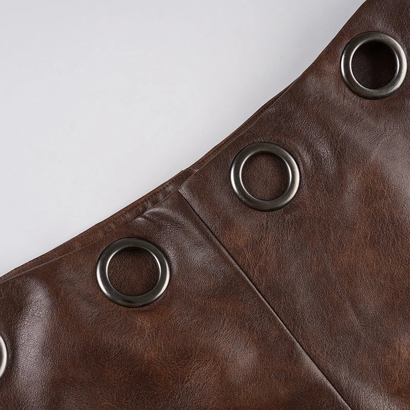 LIZAKOSHT  -  Motorcycle Style Faux Pu Leather Hole High Waist Vintage Summer Vintage Club Hot Sexy Short Pants Tight Slimming Bottoming