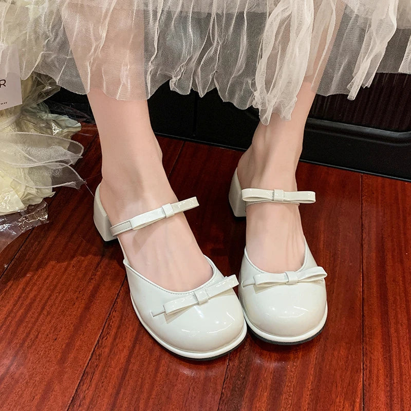 LIZAKOSHT  -  Summer Butterfly-knot Cover Toe Women Slippers Elegant Thick Heel Dress Slides Ladies Concise Slingback Dress Sandals Mule Shoes