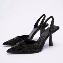 LIZAKOSHT  -  Summer New Brand Women Sandals Fashion Crystal Buckle Slingback High Heels Party Elegant Gold Woman Shoes Sexy Pumps