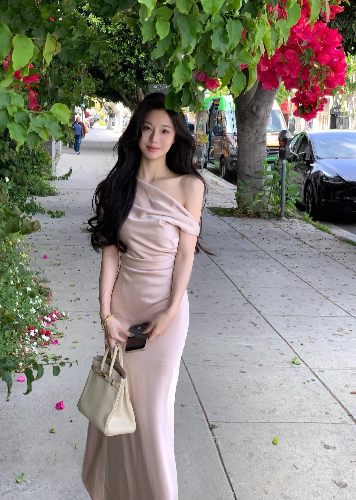 LIZAKOSHT  -  French Temperament Satin Dress New Summer Oblique Shoulder Sling Collar Fishtail Skirt for Women