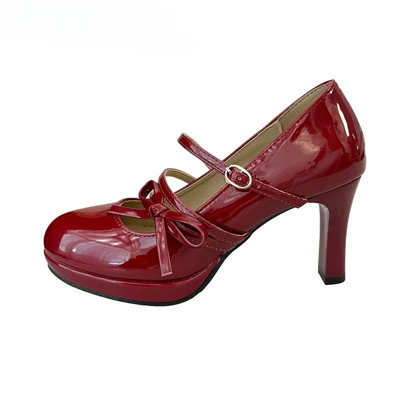 LIZAKOSHT  -  Platform Thick Heel Women JK Mary Jane Shoes Fashion Banquet Party Pumps New Spring Women's Butterfly-knot Dress Leather Shoes