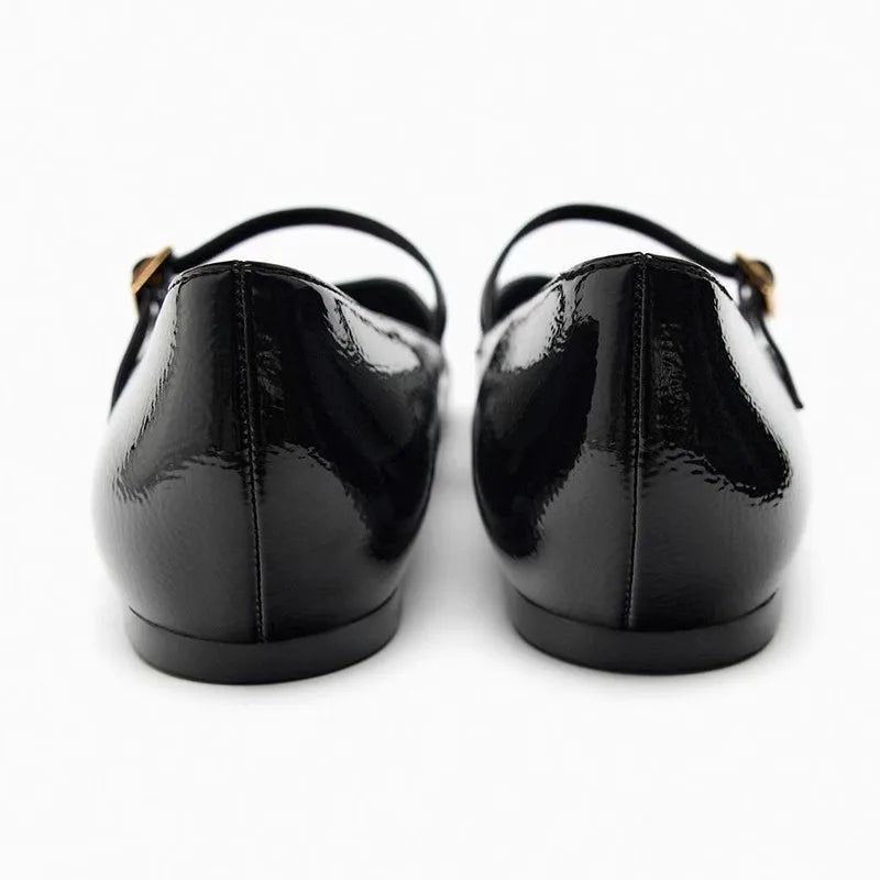 LIZAKOSHT  -  Patent Leather Women Mary Jane Shoes Brand Design Summer Black Beige Footwear Shallow Buckle Strap Ladies Ballet Flats