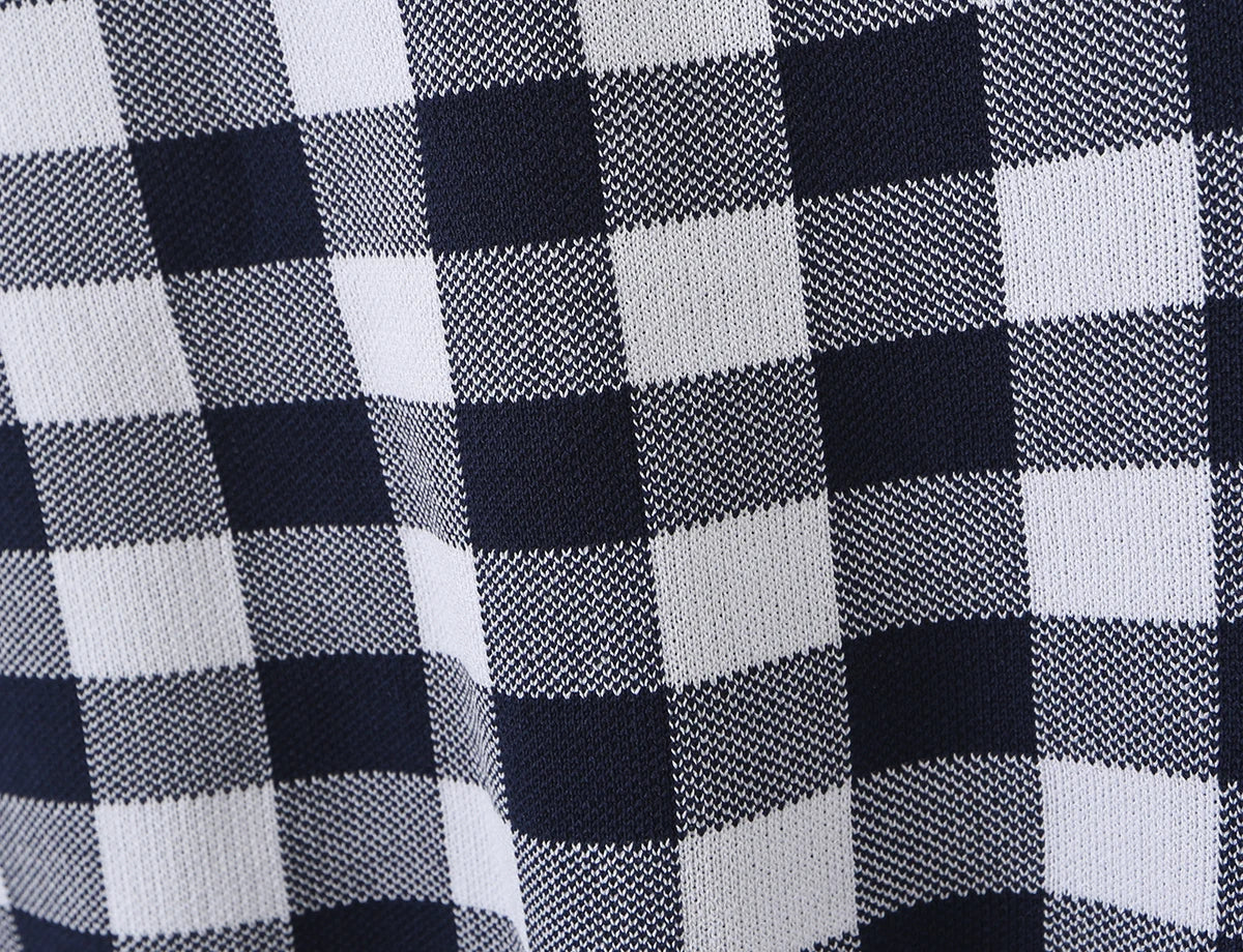 LIZAKOSHT  -  Autumn Black White Plaid Gingham Knitted Sling Dress Open Buttons V neck Package Hips Short Dresses Skinny Robe Vestidos