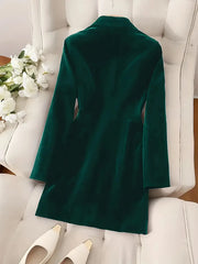 LIZAKOSHT  -  Women's Green Blazer Dress European American Double Breasted Long Sleeves Suit Dress Elegant Office Lady Slim Fit Dresses