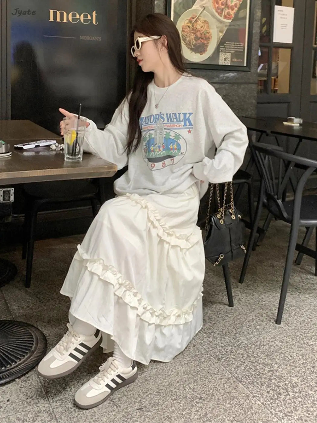 LIZAKOSHT  -  Wood Ear Edge French Simple Midi Skirt Sweet Women Skirts Spring Summer Elastic Waist A-line Fashion Layer Cake Skirt Tutu Korea