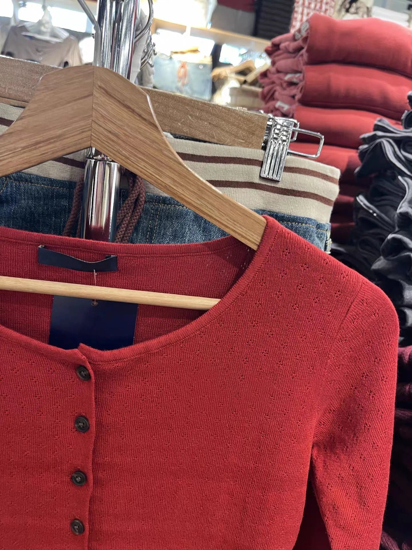 LIZAKOSHT  -  Eyelet Red Woman's Sweater Cardigan O-neck Single Breasted Slim Knitwear Female Casual Simple Solid All-match Cotton Crop Top