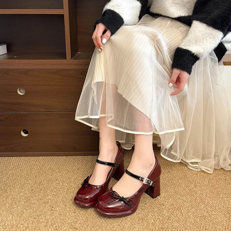 LIZAKOSHT  -  Platform Height Increase Women Mary Jane Shoes Ladies Elegant Thick Heel Dress Pumps Spring Ladies Leather Shoes