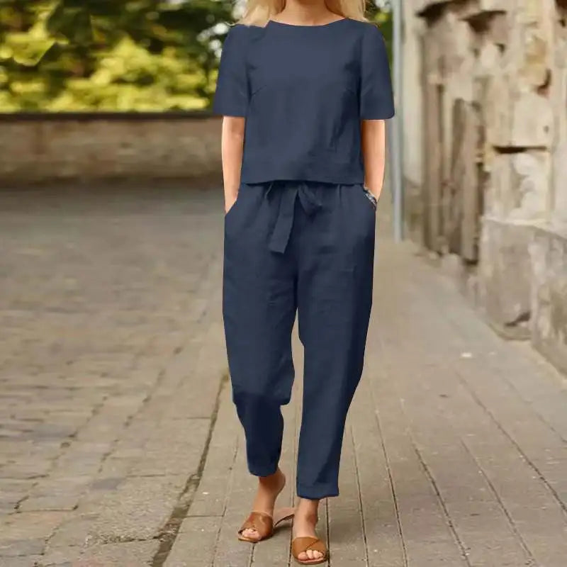 LIZAKOSHT  -  Casual Elegant Ladies 2 Piece Sets Fashion Spring Cotton Linen Women's Tracksuit Suit Long Sleeve Top Loose Pants Set Female