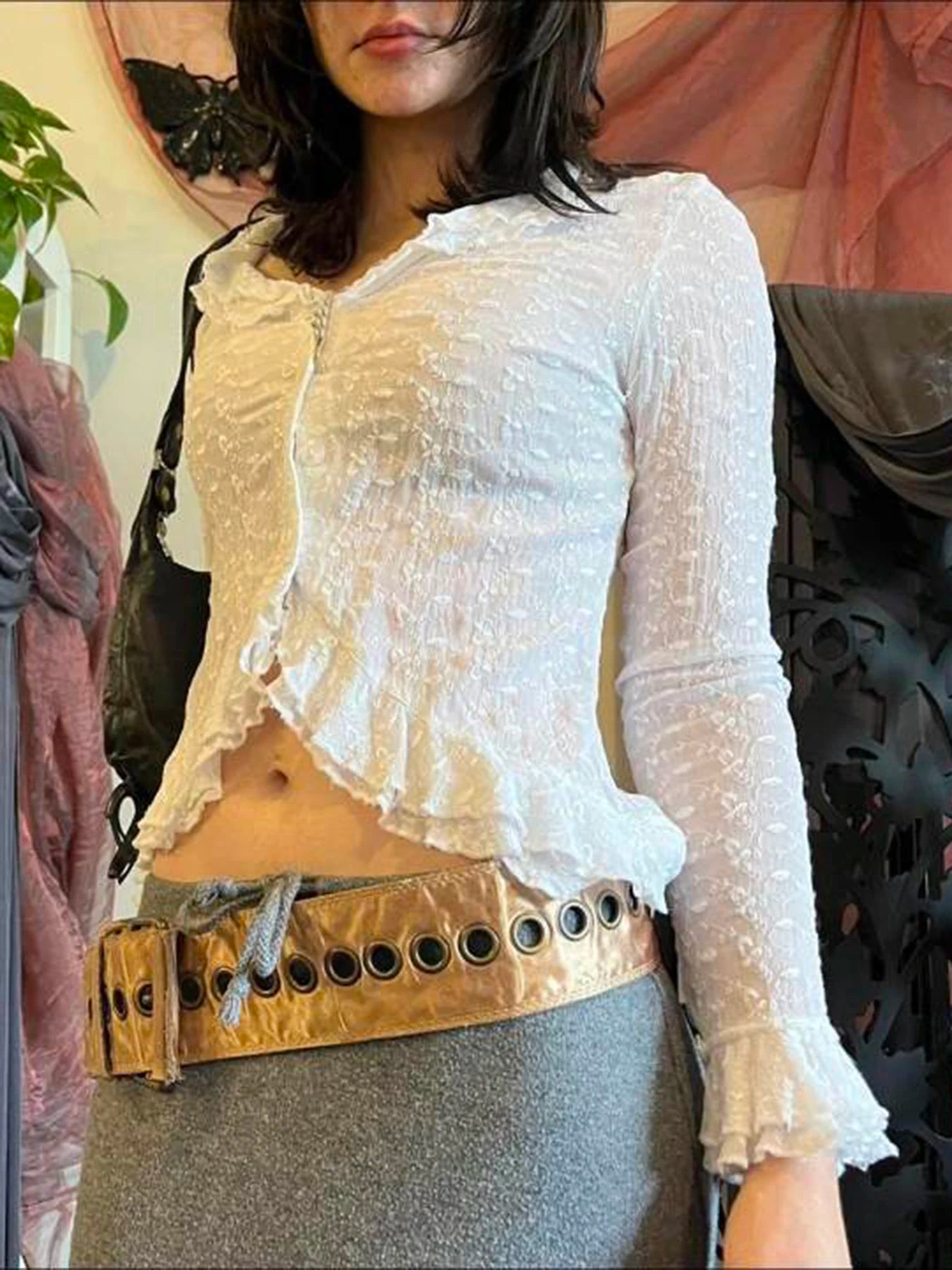 LIZAKOSHT  -  White Long Sleeve Tees Aesthetic Streetwear Tops Y2k Elegant Women Irregular Hem Shirt Female Grunge Fairycore Coquette