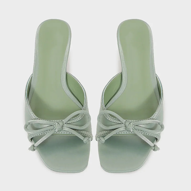 LIZAKOSHT  -  Kitten Heels Summer Women Mules Shoes Vacation Open Toe Classic Butterfly-knot Hot Sale Luxury Designer Ladies Modern Sandals