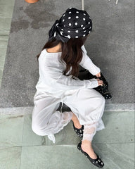 LIZAKOSHT  -  Chic Lace Patchwork Elastic Waist Trouser Women Casual High-waisted Lace Up Loose Wide-leg Ninth Pants Lady Street Outwear