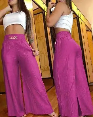 LIZAKOSHT  -  High Waist Wide Leg Pants Pure Color Loose plus Size Flared Trousers Women's Fashion plus Polyester Spring Autumn Season