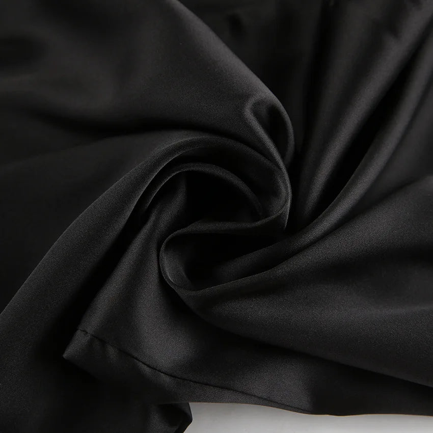 LIZAKOSHT  -  Black Satin Slit Neck Sleeveless Dress Matte Soft Bodycon Long Dress, Off Shoulder Zipper Tie Belt Elegant Party Gown