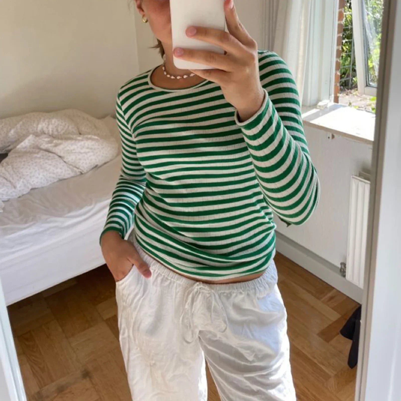 LIZAKOSHT  -  Vintage Preppy Style Y2K Crop Tops Clothes Cottage Striped Rib Knitted T-shirt Women Long Sleeve Casual Basic Tees Pullovers