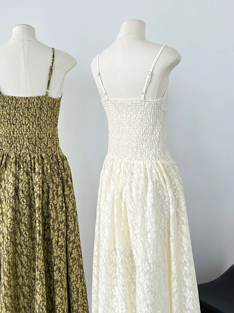 LIZAKOSHT  -  Cotton Blend Women Fashion Sleeveless Flower Long Dress Slim Body Sexy Elegant Spaghetti Strap Beige Maxi Dress Vestidos Clothes