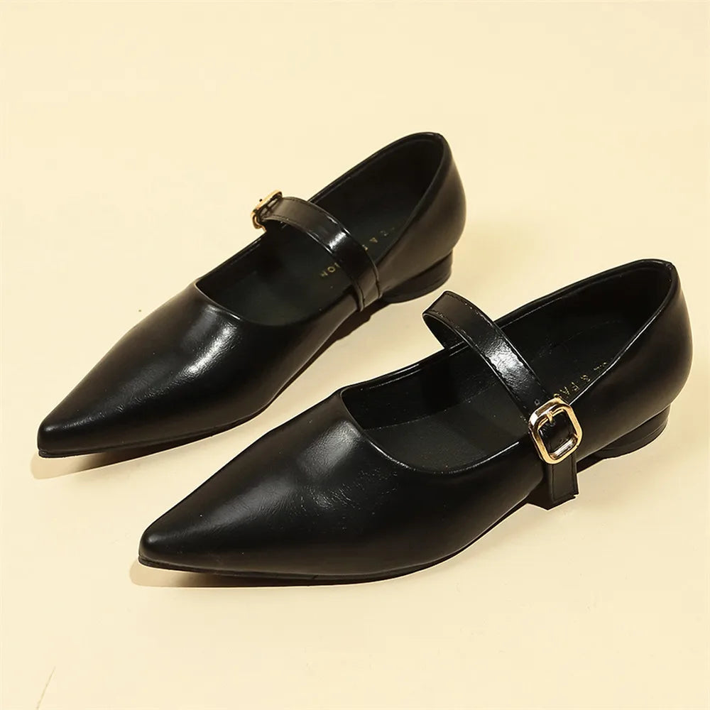 LIZAKOSHT  -  Plus Size 43 Vintage Pointed Toe Mary Jane Shoes Women Basic Black Low Heel Comfy Walk Flats Office Lady Shoes Daily Life